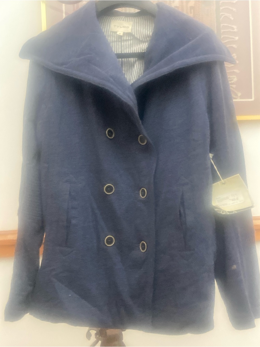 Blue Denim-Colored Double-Breasted Pea Coat